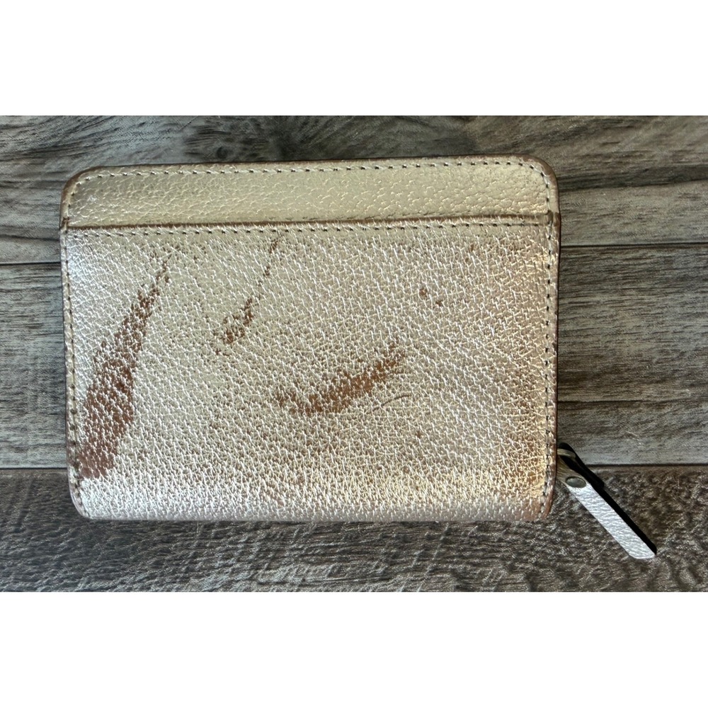 Kate Spade Bifold Wallet Gold Metallic Pebbled Leather Designer Glam Chic - Picture 2 of 8